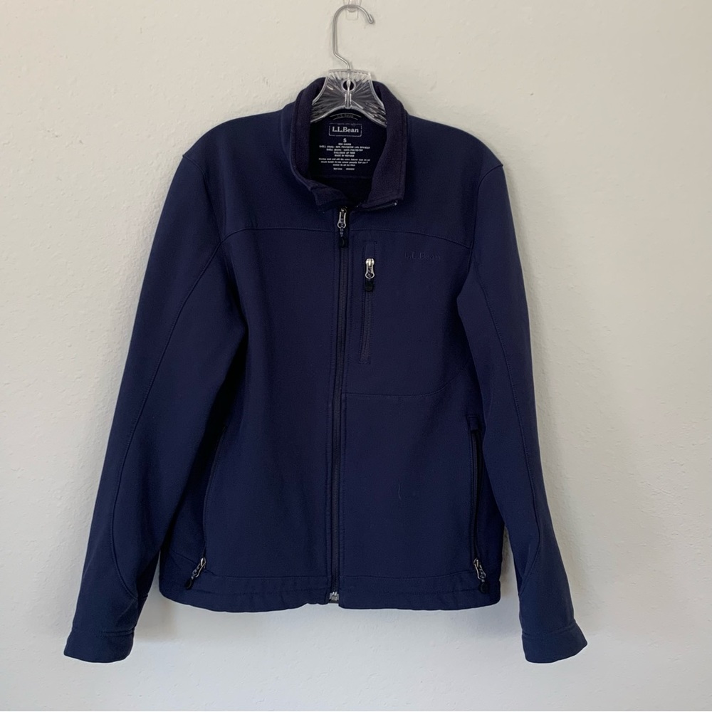 Mens LL Bean Windproof Softshell Fleece Lined Jacket Blue Sz Small Pockets Zip - Picture 6 of 12